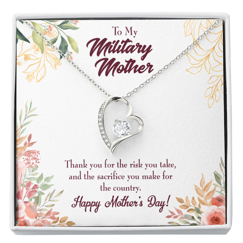 Mother's Day Mother Necklace Military Mother Forever Love Cz Heart Pendant Message Card-Express Your Love Gifts
