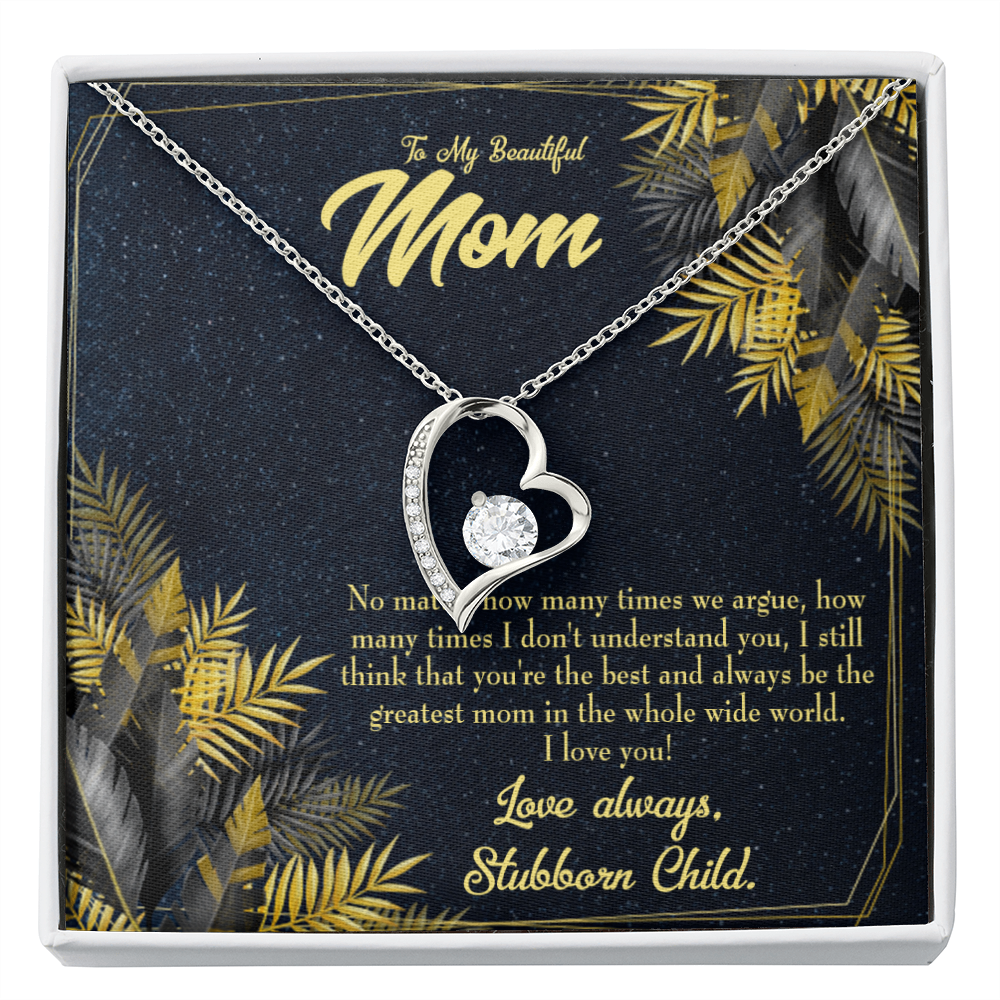 Mother Necklace Greatest Mom Always Forever Love Cz Heart Pendant Message Card-Express Your Love Gifts