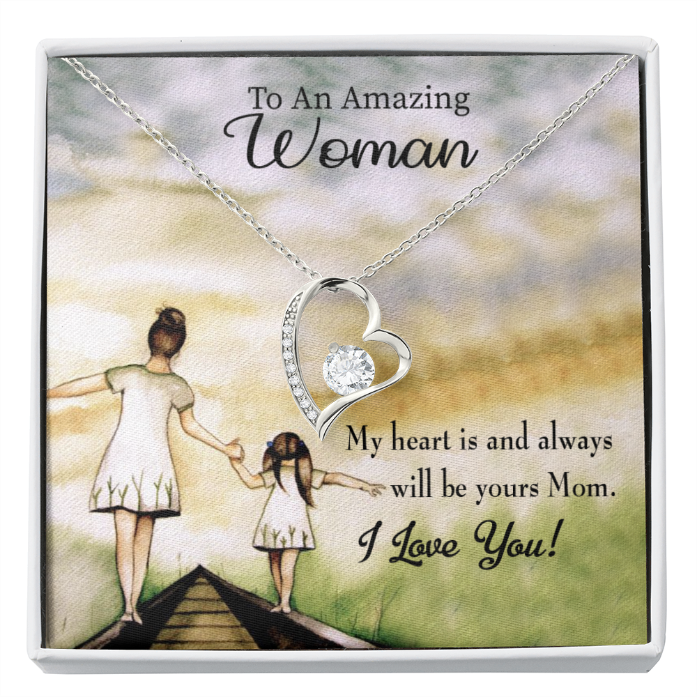 Mother Necklace My Heart Is Yours Forever Love Cz Heart Pendant Message Card-Express Your Love Gifts