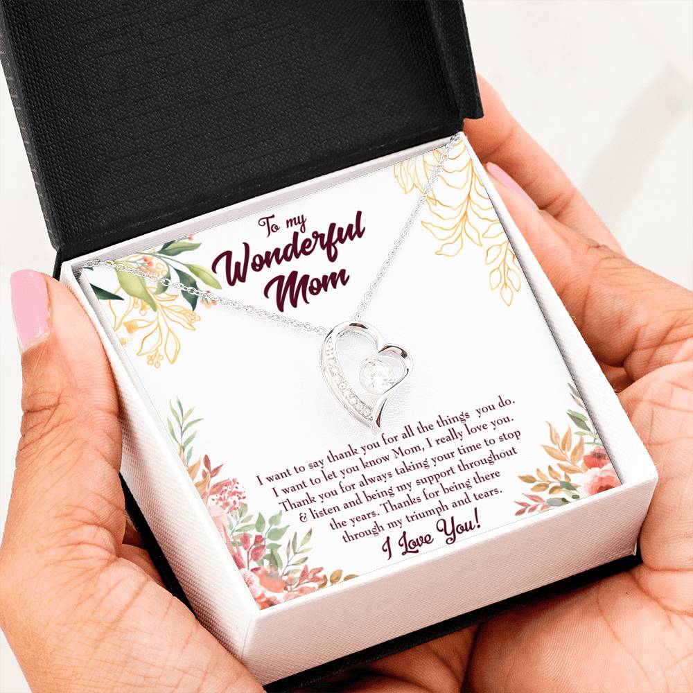 Mother Necklace All Support Mom Forever Love Cz Heart Pendant Message Card-Express Your Love Gifts