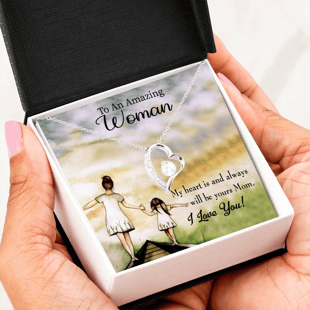 Mother Necklace My Heart Is Yours Forever Love Cz Heart Pendant Message Card-Express Your Love Gifts