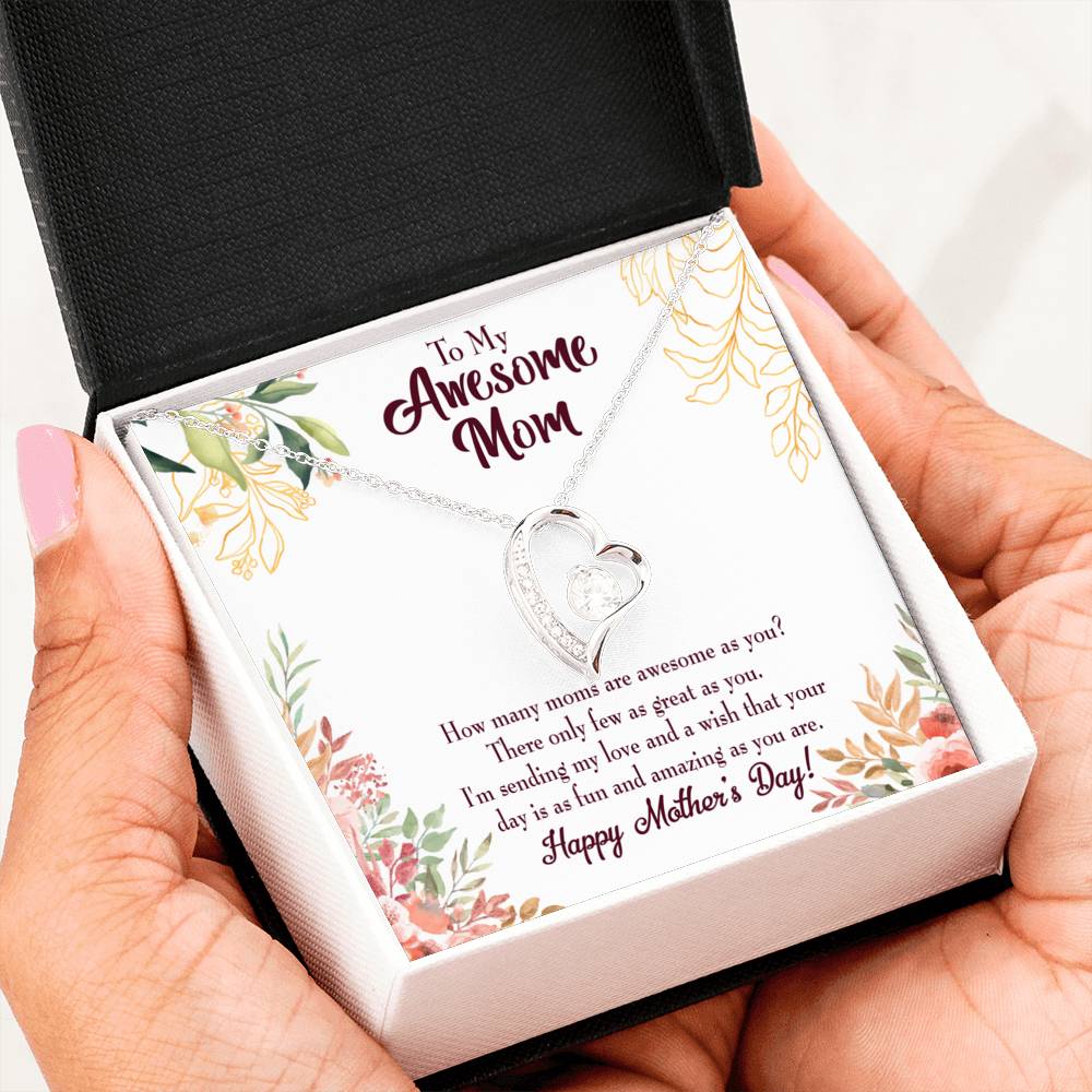 Mother's Day Mother Necklace Awesome Mom Forever Love Cz Heart Pendant Message Card-Express Your Love Gifts