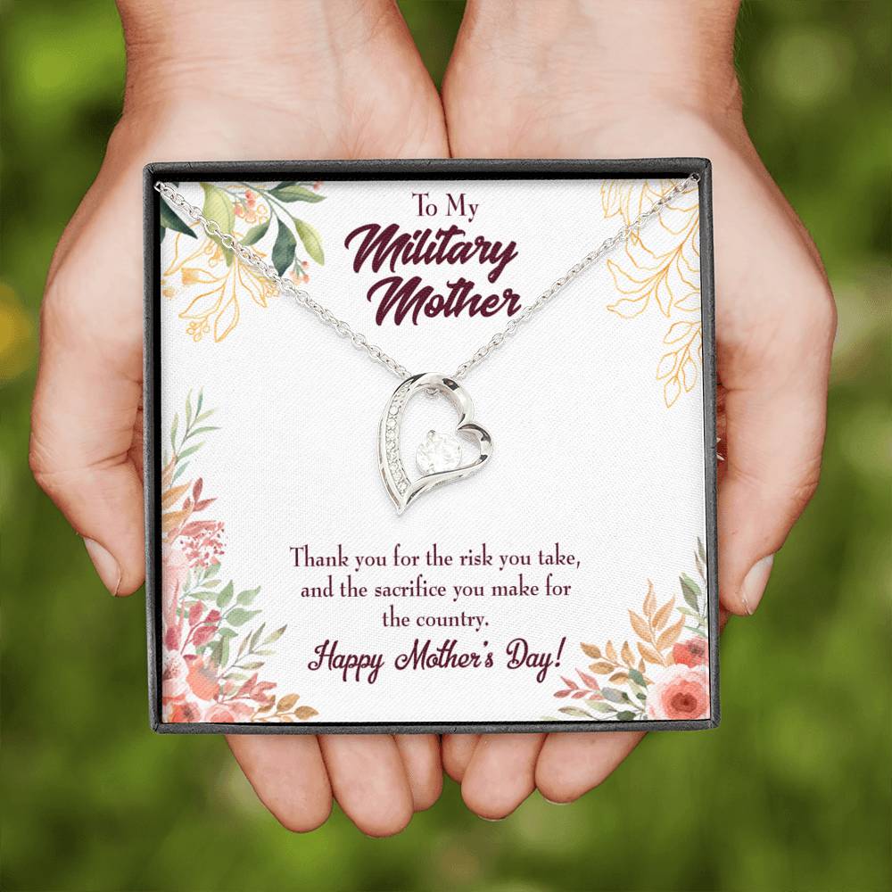 Mother's Day Mother Necklace Military Mother Forever Love Cz Heart Pendant Message Card-Express Your Love Gifts