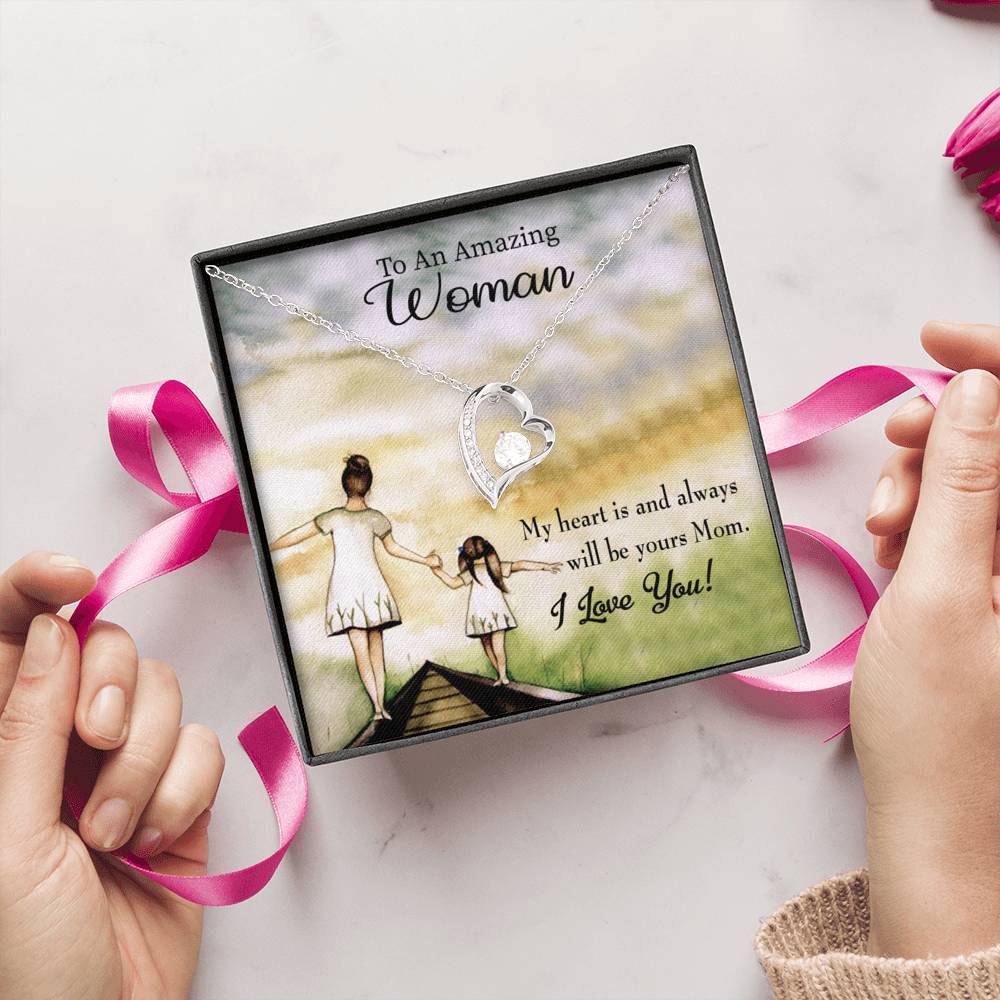 Mother Necklace My Heart Is Yours Forever Love Cz Heart Pendant Message Card-Express Your Love Gifts