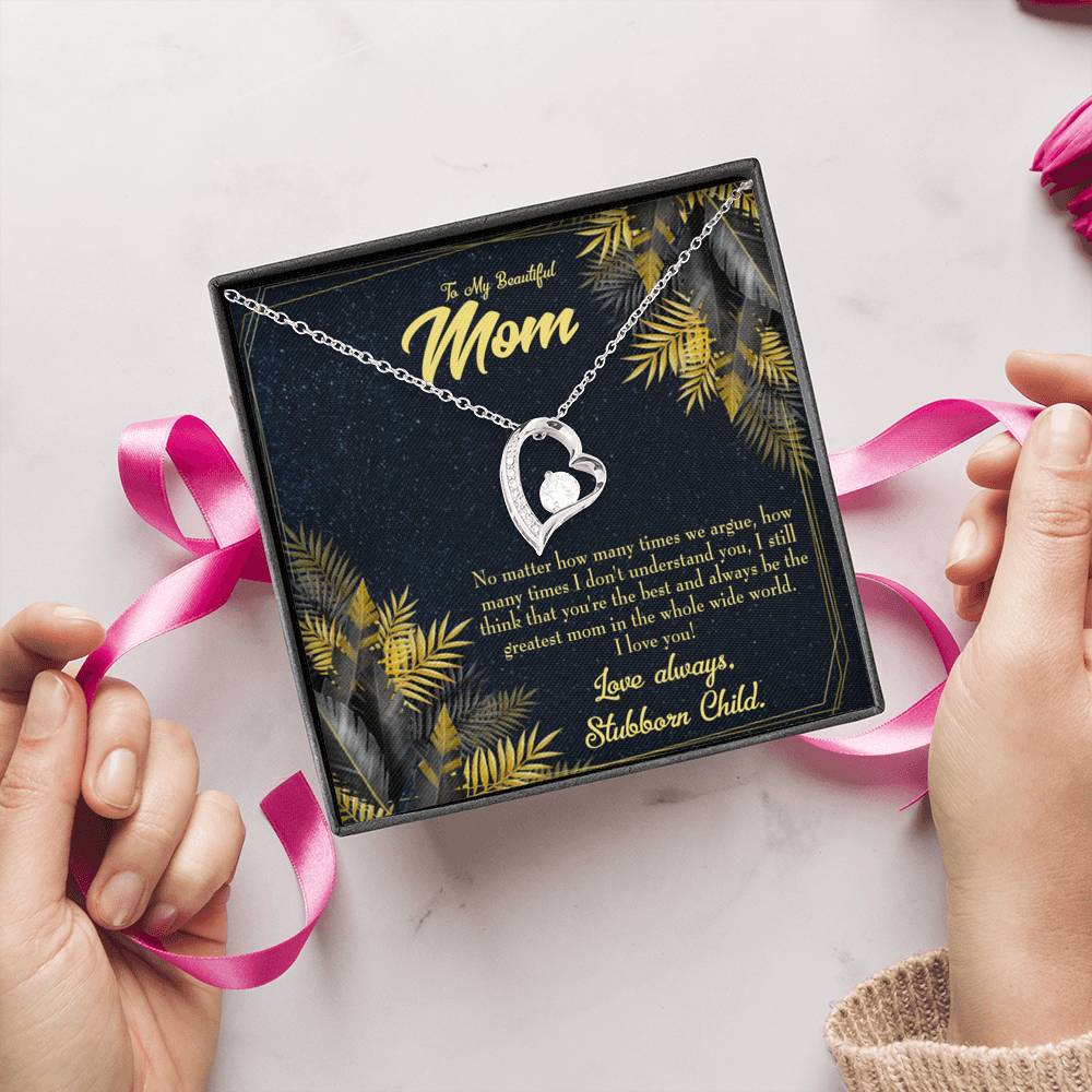 Mother Necklace Greatest Mom Always Forever Love Cz Heart Pendant Message Card-Express Your Love Gifts