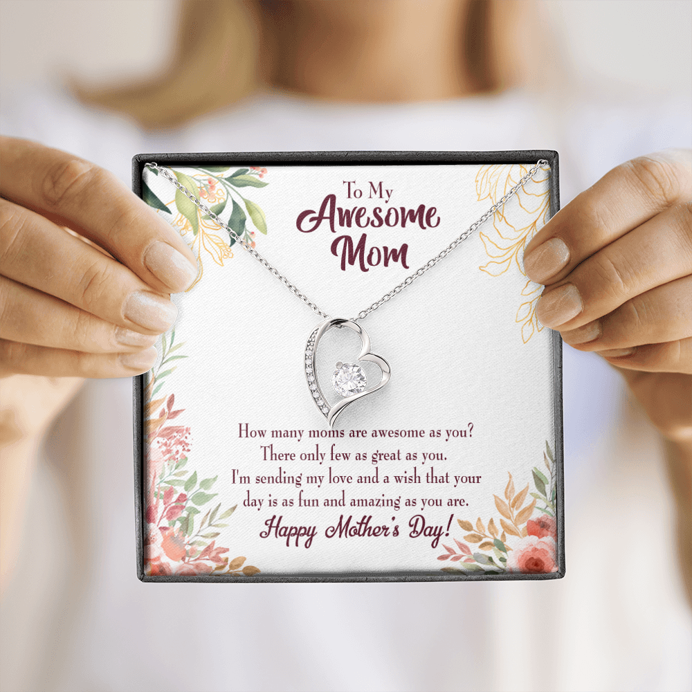 Mother's Day Mother Necklace Awesome Mom Forever Love Cz Heart Pendant Message Card-Express Your Love Gifts