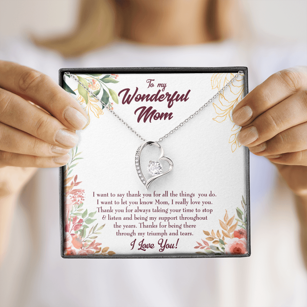 Mother Necklace All Support Mom Forever Love Cz Heart Pendant Message Card-Express Your Love Gifts