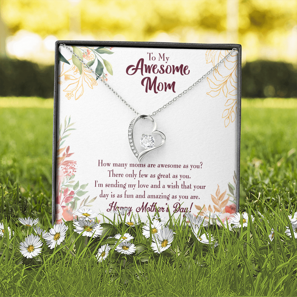 Mother's Day Mother Necklace Awesome Mom Forever Love Cz Heart Pendant Message Card-Express Your Love Gifts