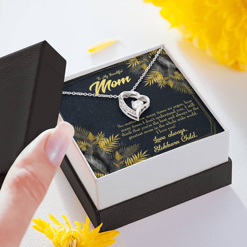 Mother Necklace Greatest Mom Always Forever Love Cz Heart Pendant Message Card-Express Your Love Gifts