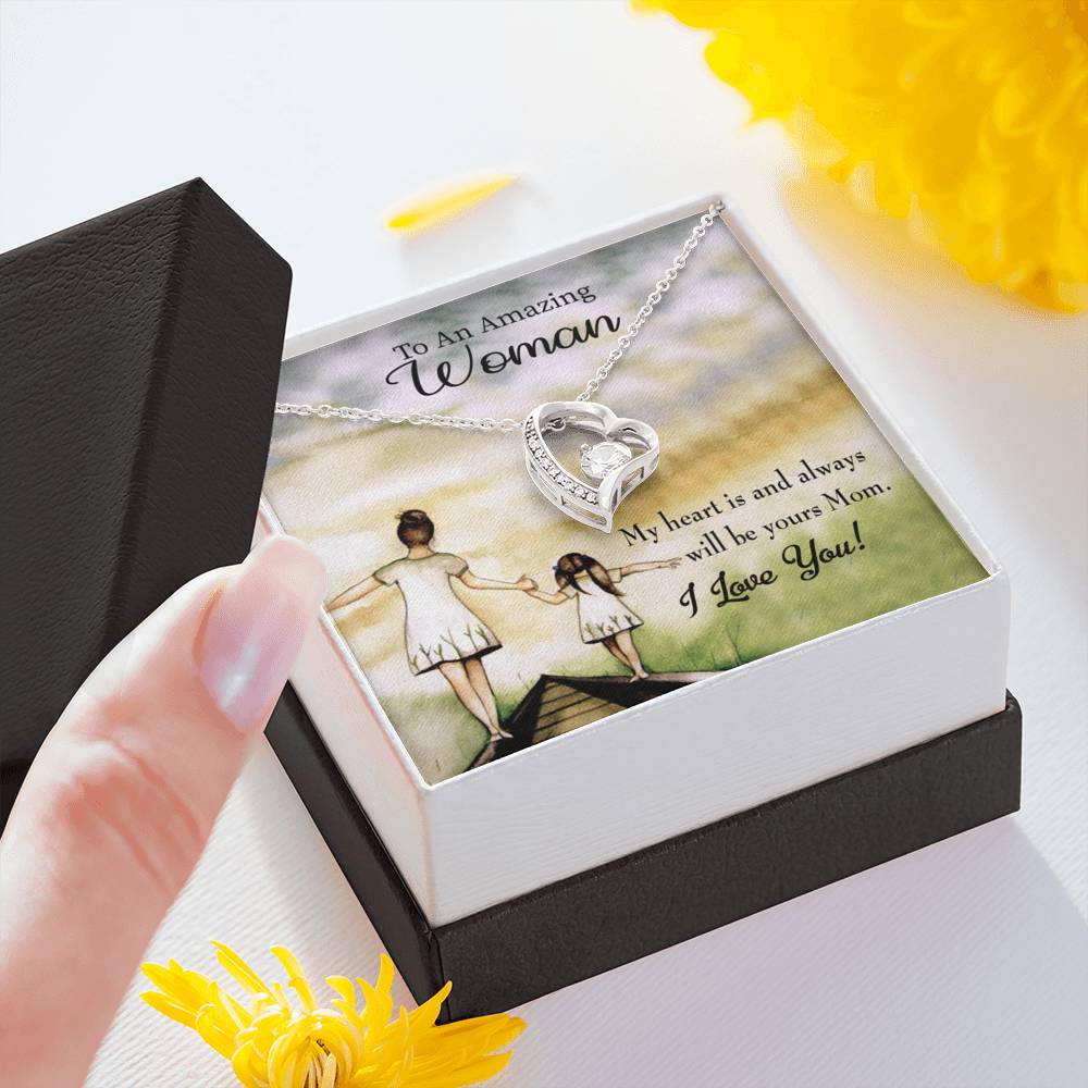Mother Necklace My Heart Is Yours Forever Love Cz Heart Pendant Message Card-Express Your Love Gifts