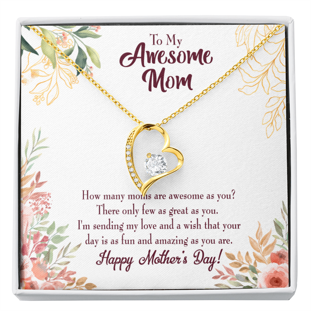 Mother's Day Mother Necklace Awesome Mom Forever Love Cz Heart Pendant Message Card-Express Your Love Gifts