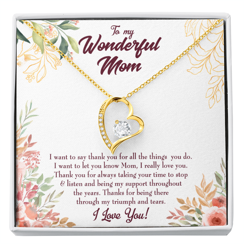 Mother Necklace All Support Mom Forever Love Cz Heart Pendant Message Card-Express Your Love Gifts