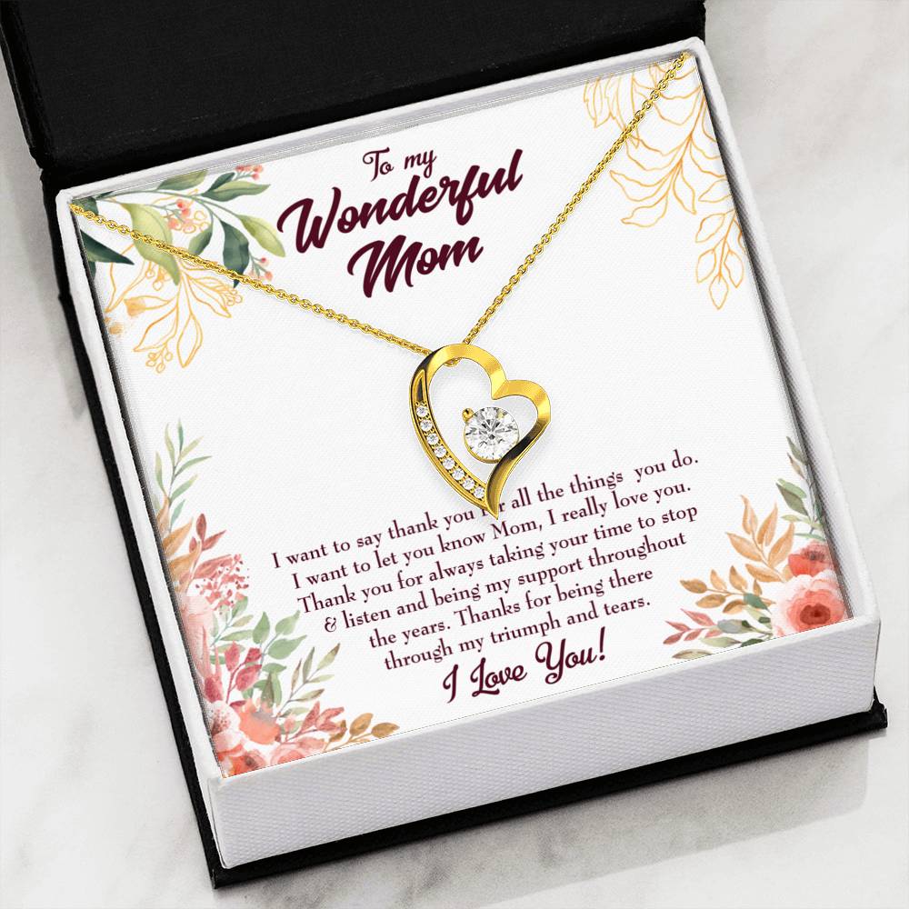 Mother Necklace All Support Mom Forever Love Cz Heart Pendant Message Card-Express Your Love Gifts