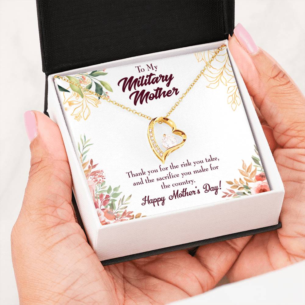 Mother's Day Mother Necklace Military Mother Forever Love Cz Heart Pendant Message Card-Express Your Love Gifts