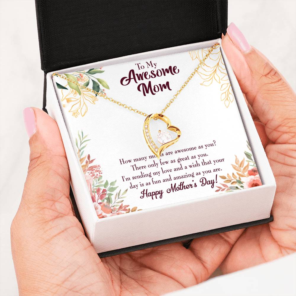 Mother's Day Mother Necklace Awesome Mom Forever Love Cz Heart Pendant Message Card-Express Your Love Gifts