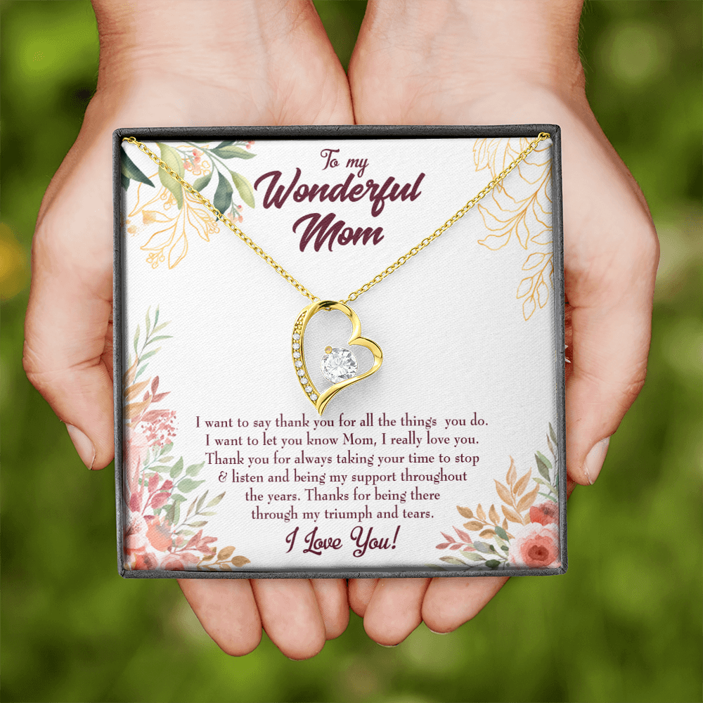 Mother Necklace All Support Mom Forever Love Cz Heart Pendant Message Card-Express Your Love Gifts