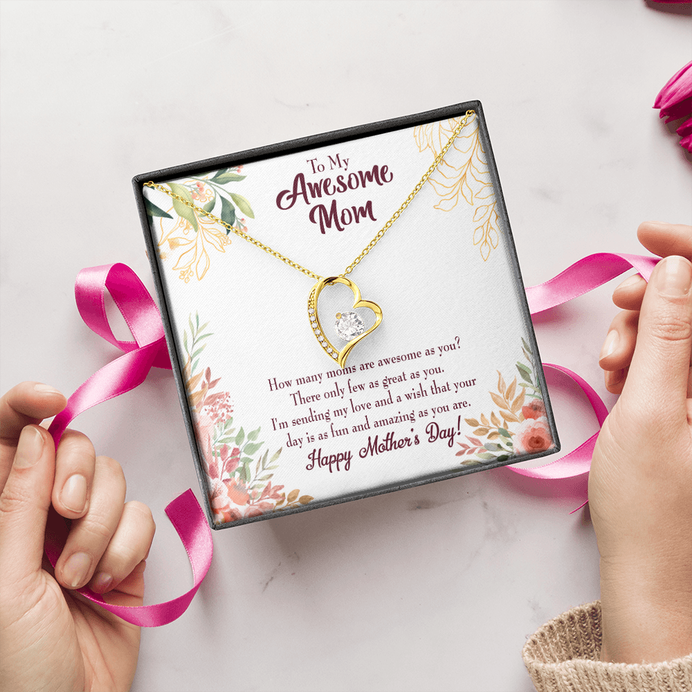 Mother's Day Mother Necklace Awesome Mom Forever Love Cz Heart Pendant Message Card-Express Your Love Gifts