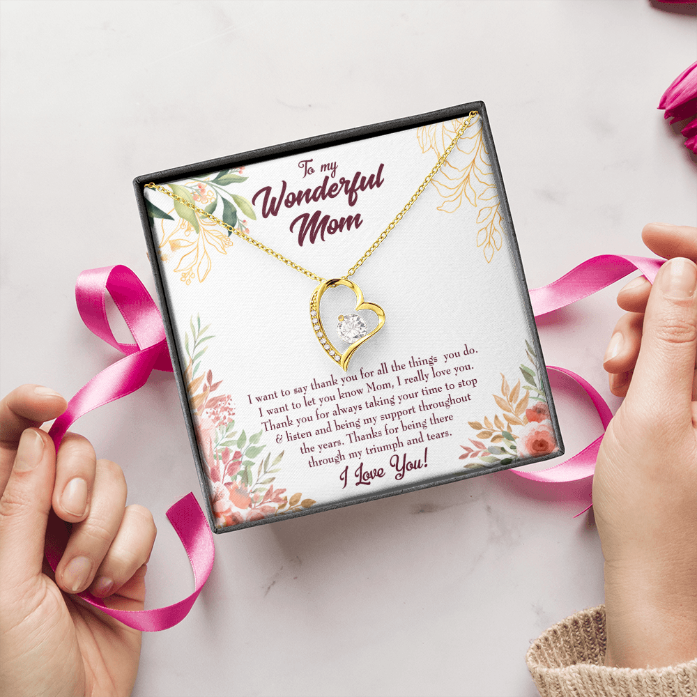 Mother Necklace All Support Mom Forever Love Cz Heart Pendant Message Card-Express Your Love Gifts