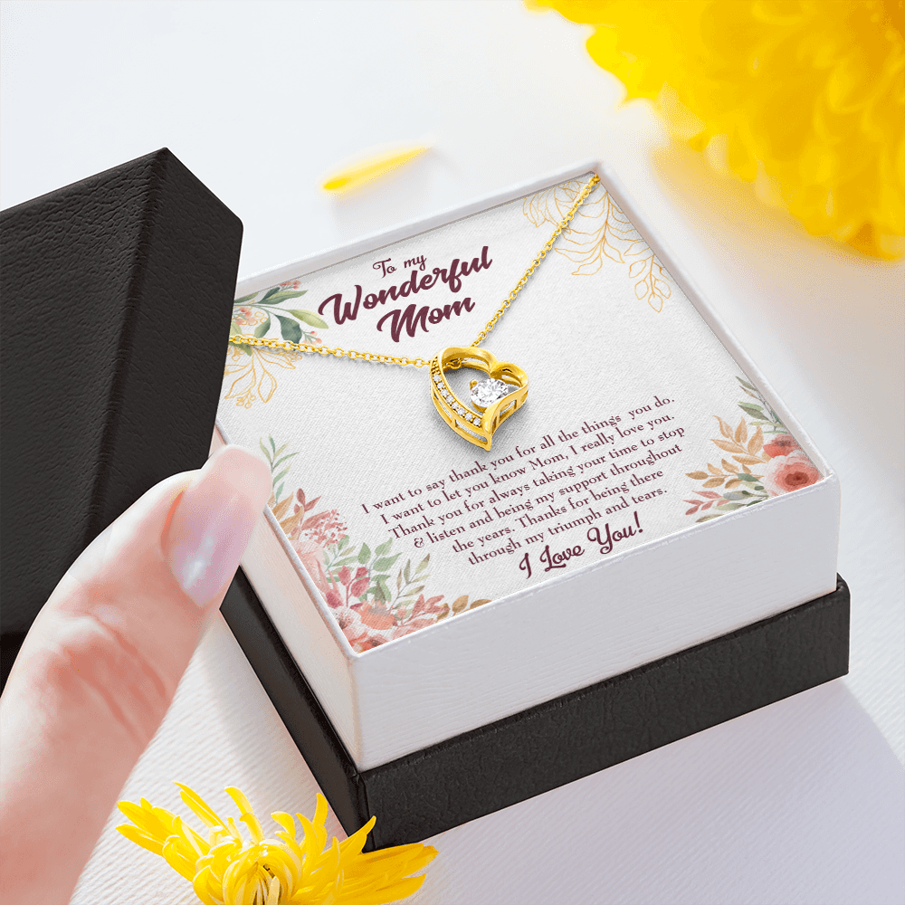 Mother Necklace All Support Mom Forever Love Cz Heart Pendant Message Card-Express Your Love Gifts