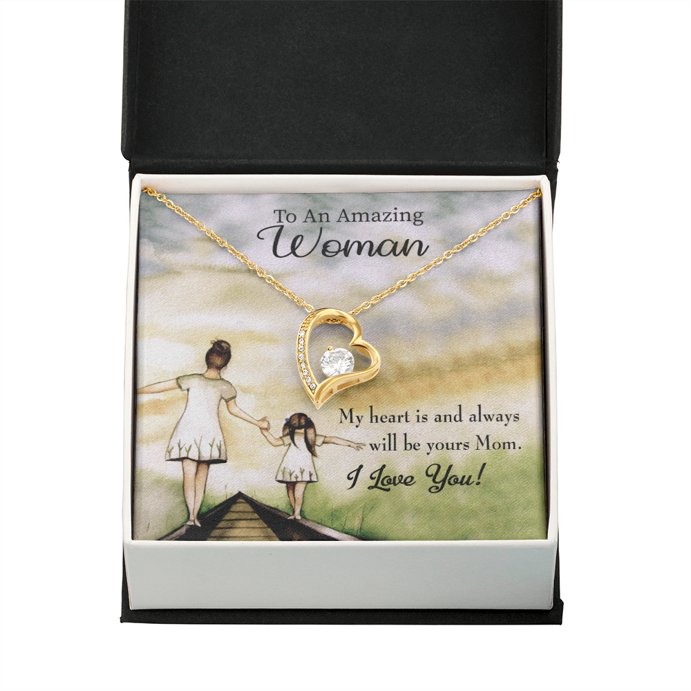 Mother Necklace My Heart Is Yours Forever Love Cz Heart Pendant Message Card-Express Your Love Gifts