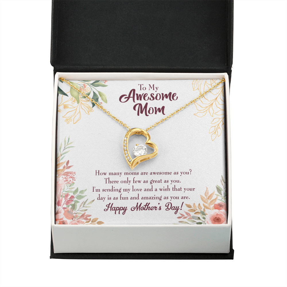 Mother's Day Mother Necklace Awesome Mom Forever Love Cz Heart Pendant Message Card-Express Your Love Gifts
