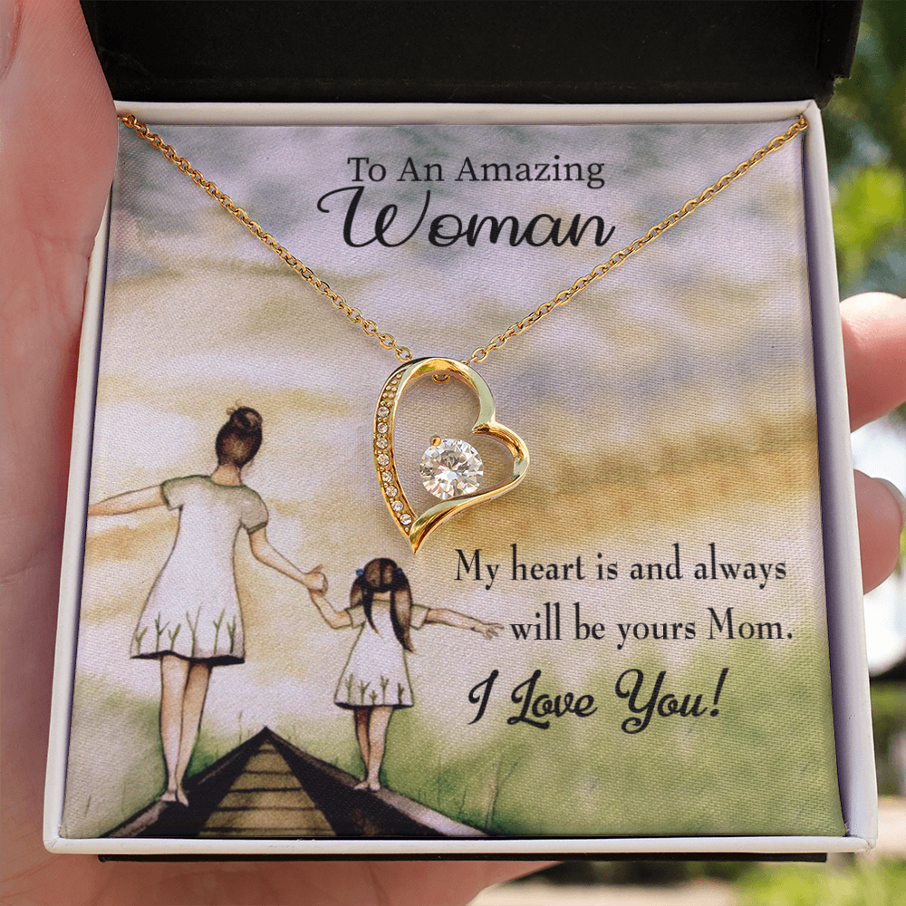 Mother Necklace My Heart Is Yours Forever Love Cz Heart Pendant Message Card-Express Your Love Gifts