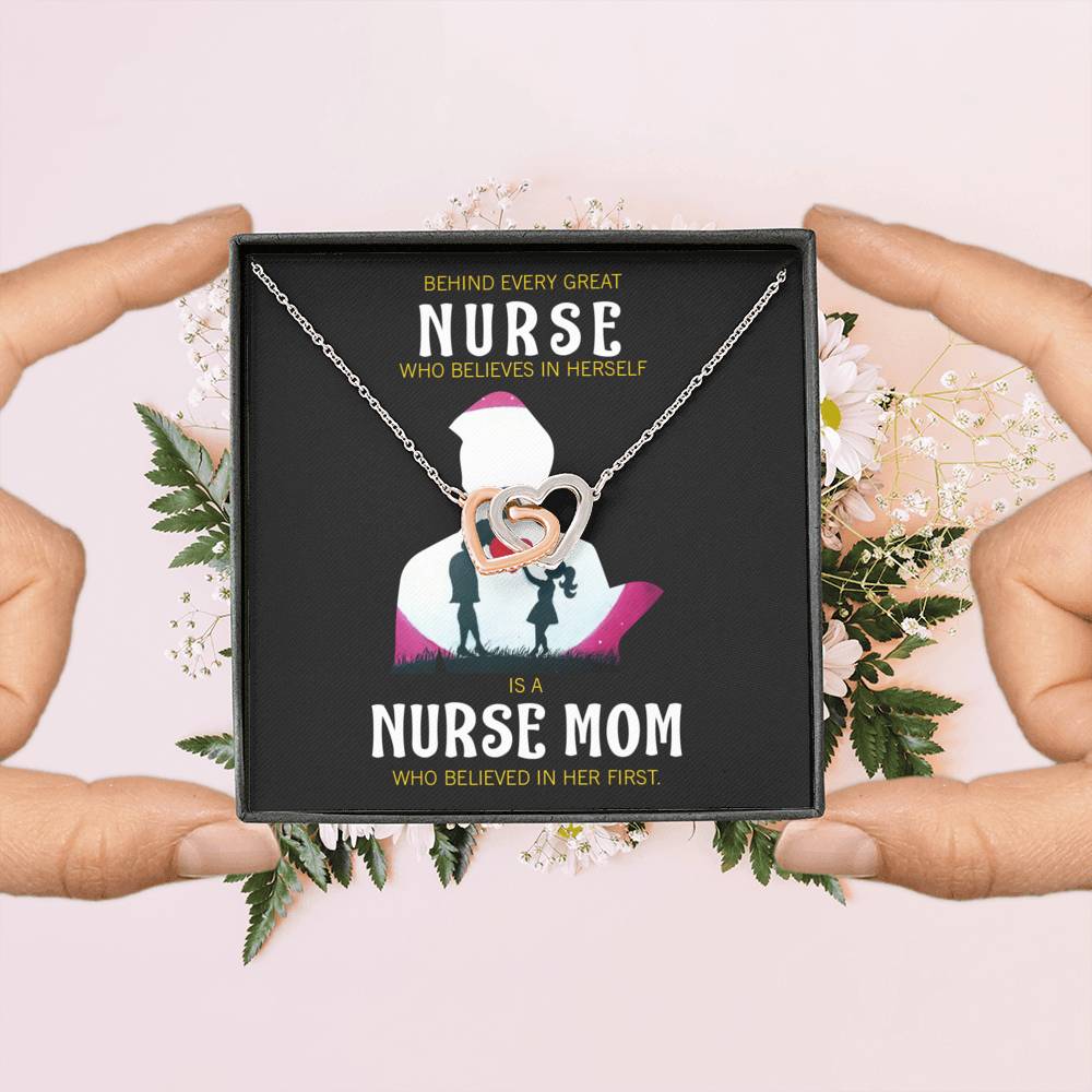 Behind Every Mom Nurse Inseparable Love Pendant 18k Rose Gold Finish 16”-Express Your Love Gifts