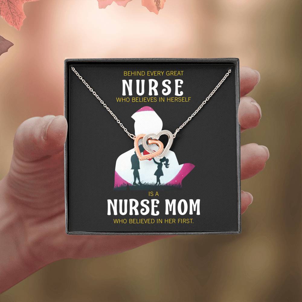 Behind Every Mom Nurse Inseparable Love Pendant 18k Rose Gold Finish 16”-Express Your Love Gifts