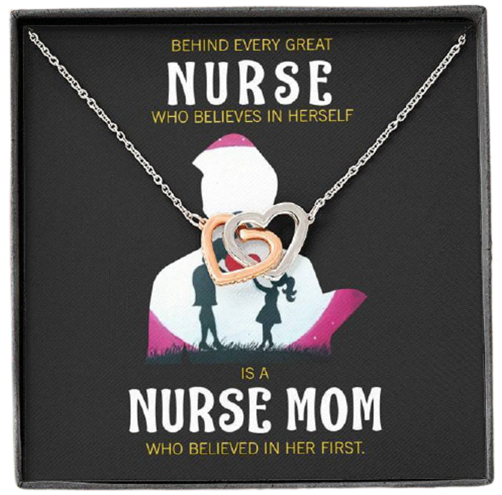 Behind Every Mom Nurse Inseparable Love Pendant 18k Rose Gold Finish 16”-Express Your Love Gifts