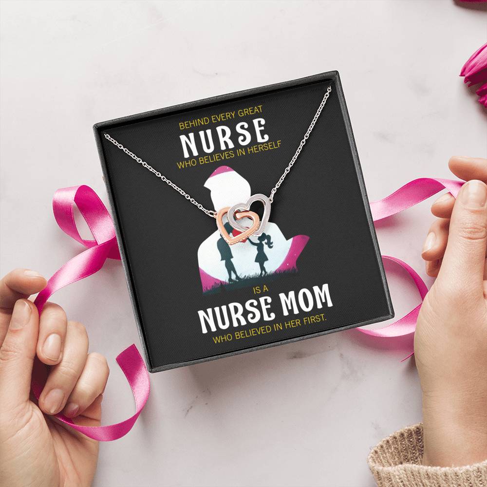 Behind Every Mom Nurse Inseparable Love Pendant 18k Rose Gold Finish 16”-Express Your Love Gifts