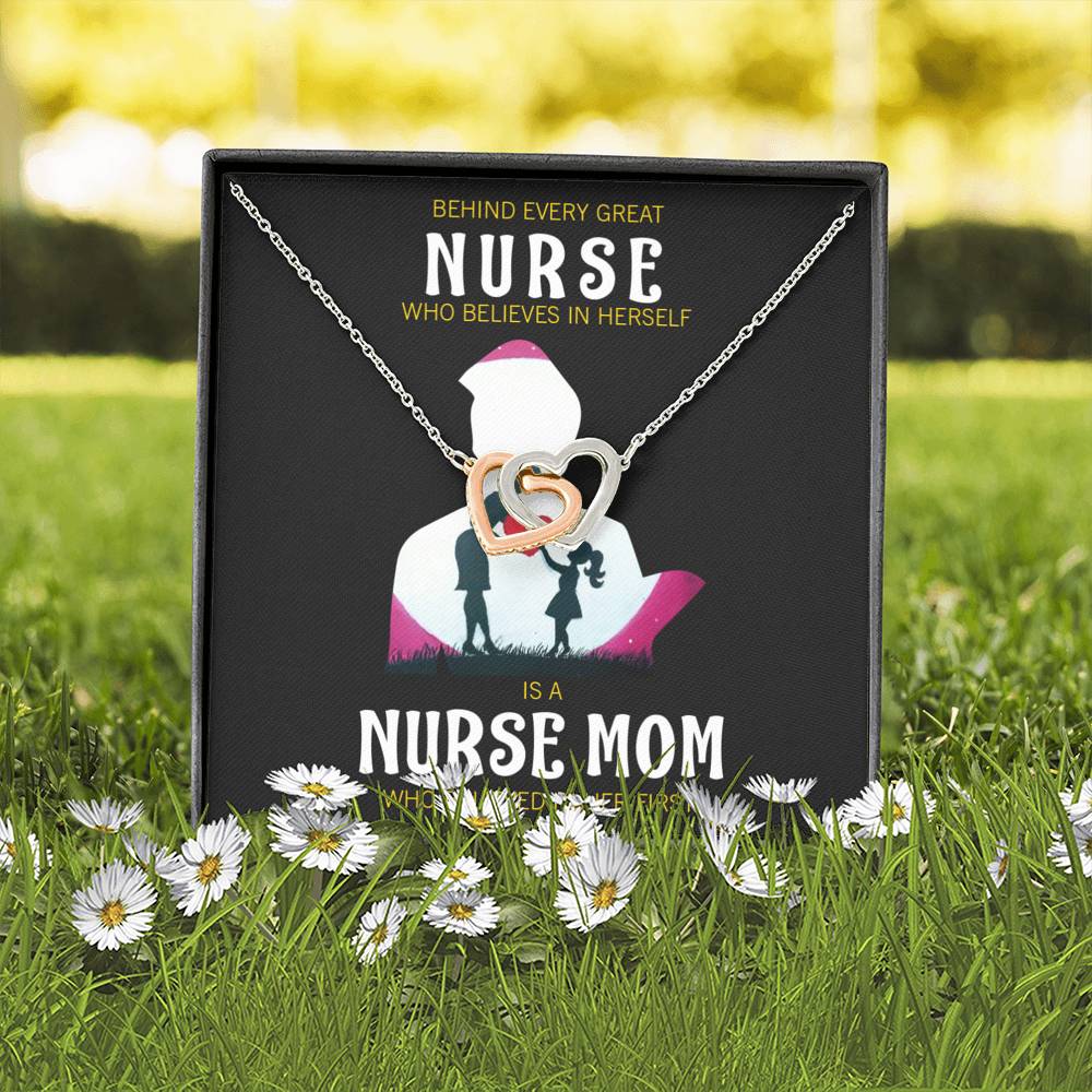 Behind Every Mom Nurse Inseparable Love Pendant 18k Rose Gold Finish 16”-Express Your Love Gifts