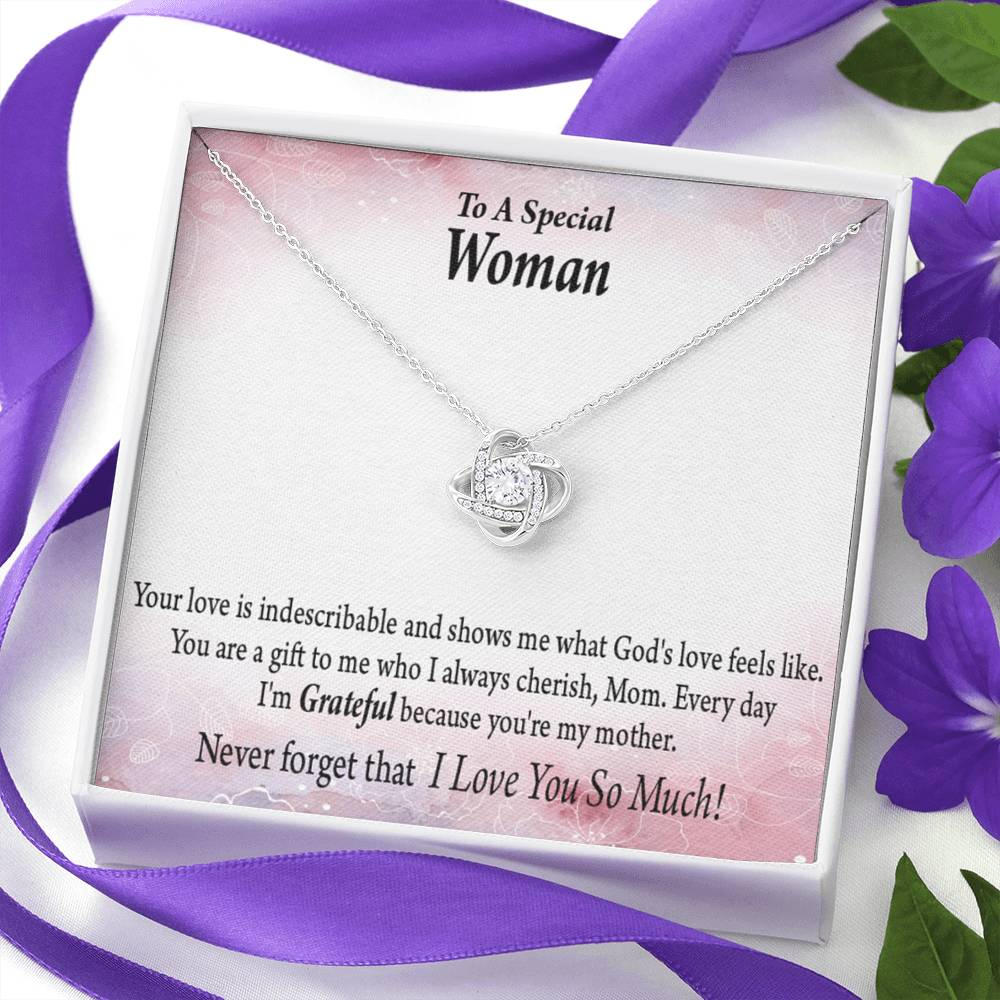 Mom I'm Grateful Love Knot Pendant Necklace With Message Card-Express Your Love Gifts
