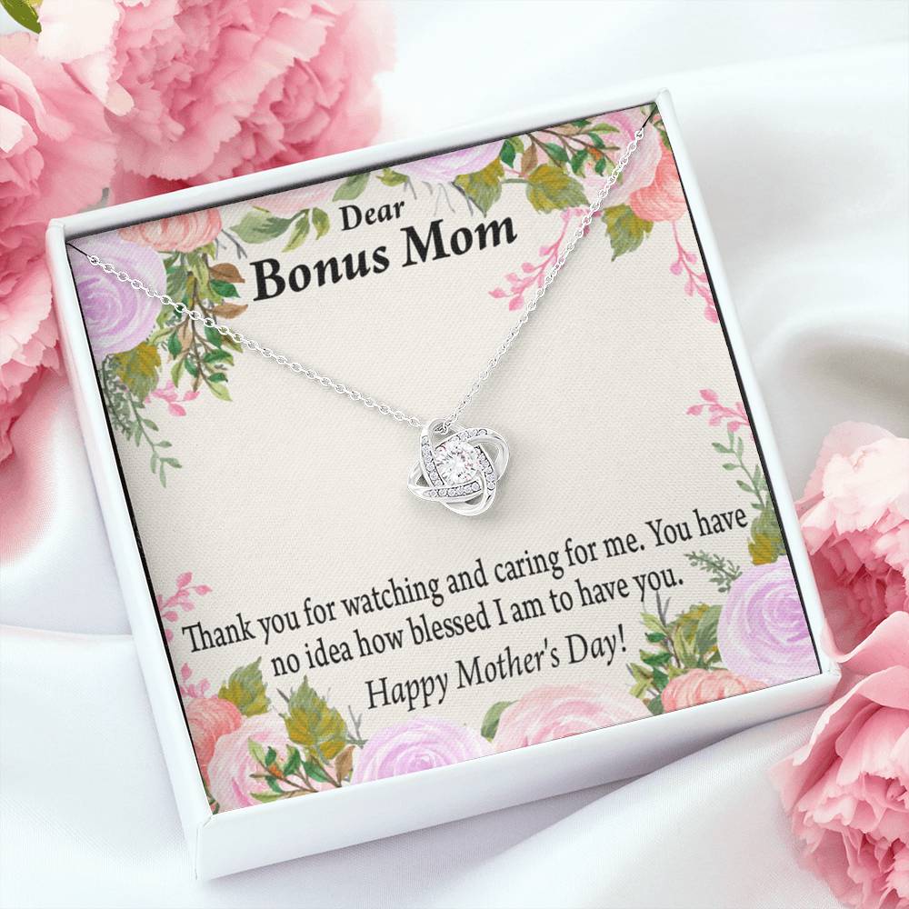 Bonus Mom Necklace Thank You For Watching And Caring Love Knot Pendant Pendant Message Card-Express Your Love Gifts