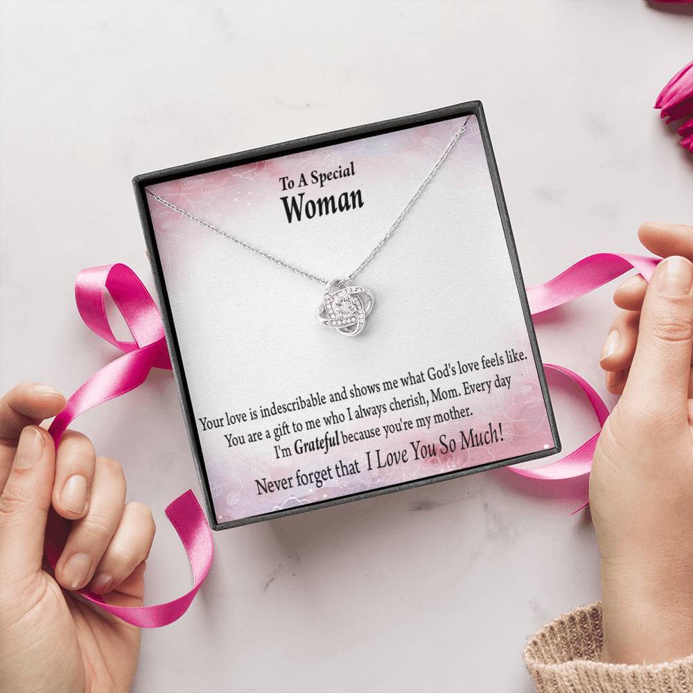 Mom I'm Grateful Love Knot Pendant Necklace With Message Card-Express Your Love Gifts