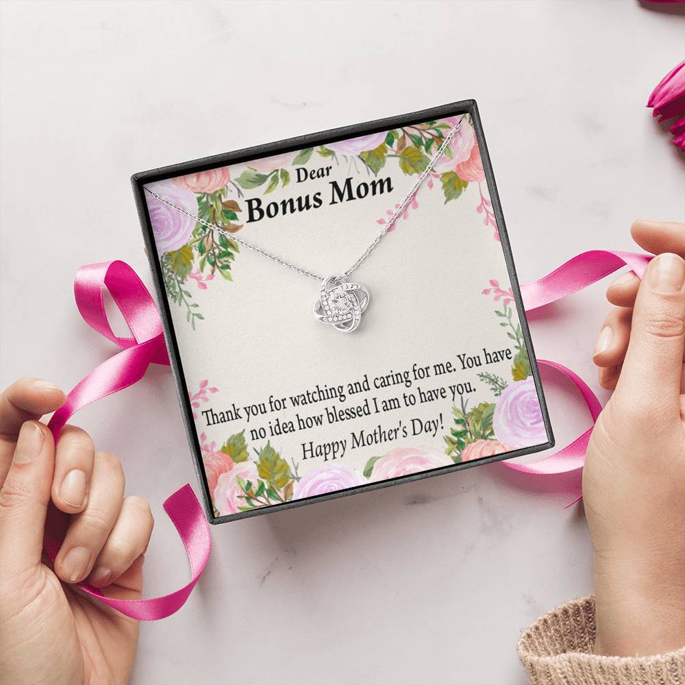 Bonus Mom Necklace Thank You For Watching And Caring Love Knot Pendant Pendant Message Card-Express Your Love Gifts