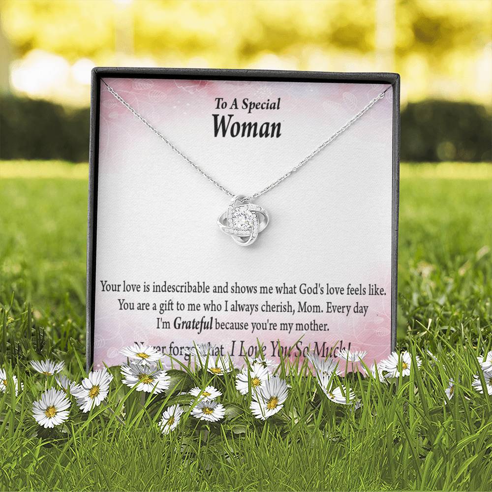 Mom I'm Grateful Love Knot Pendant Necklace With Message Card-Express Your Love Gifts