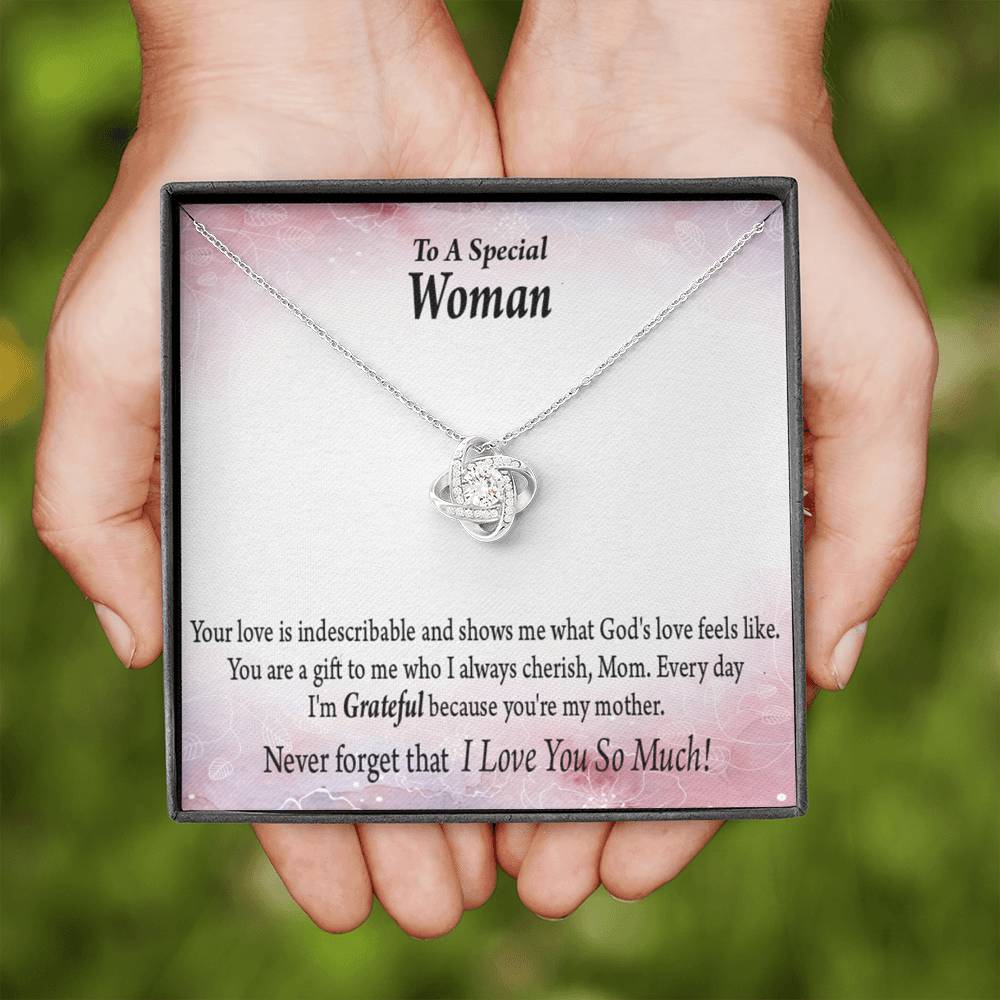 Mom I'm Grateful Love Knot Pendant Necklace With Message Card-Express Your Love Gifts