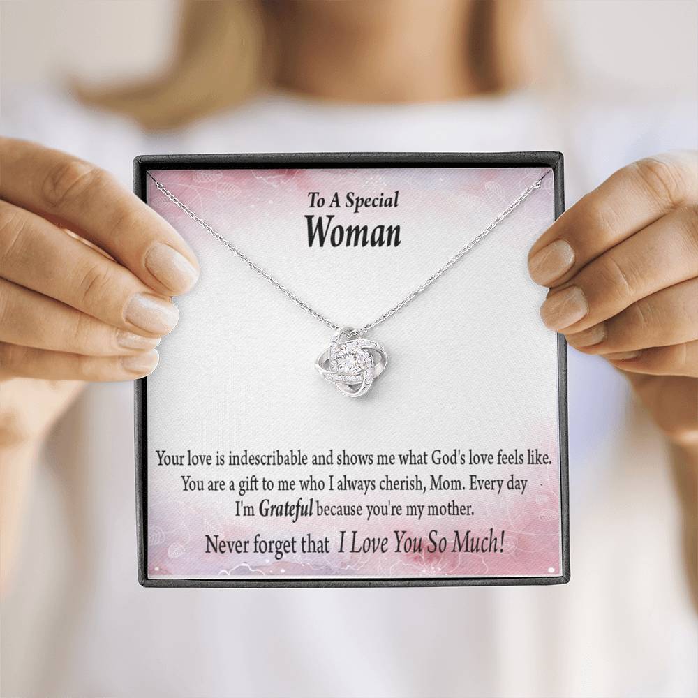 Mom I'm Grateful Love Knot Pendant Necklace With Message Card-Express Your Love Gifts