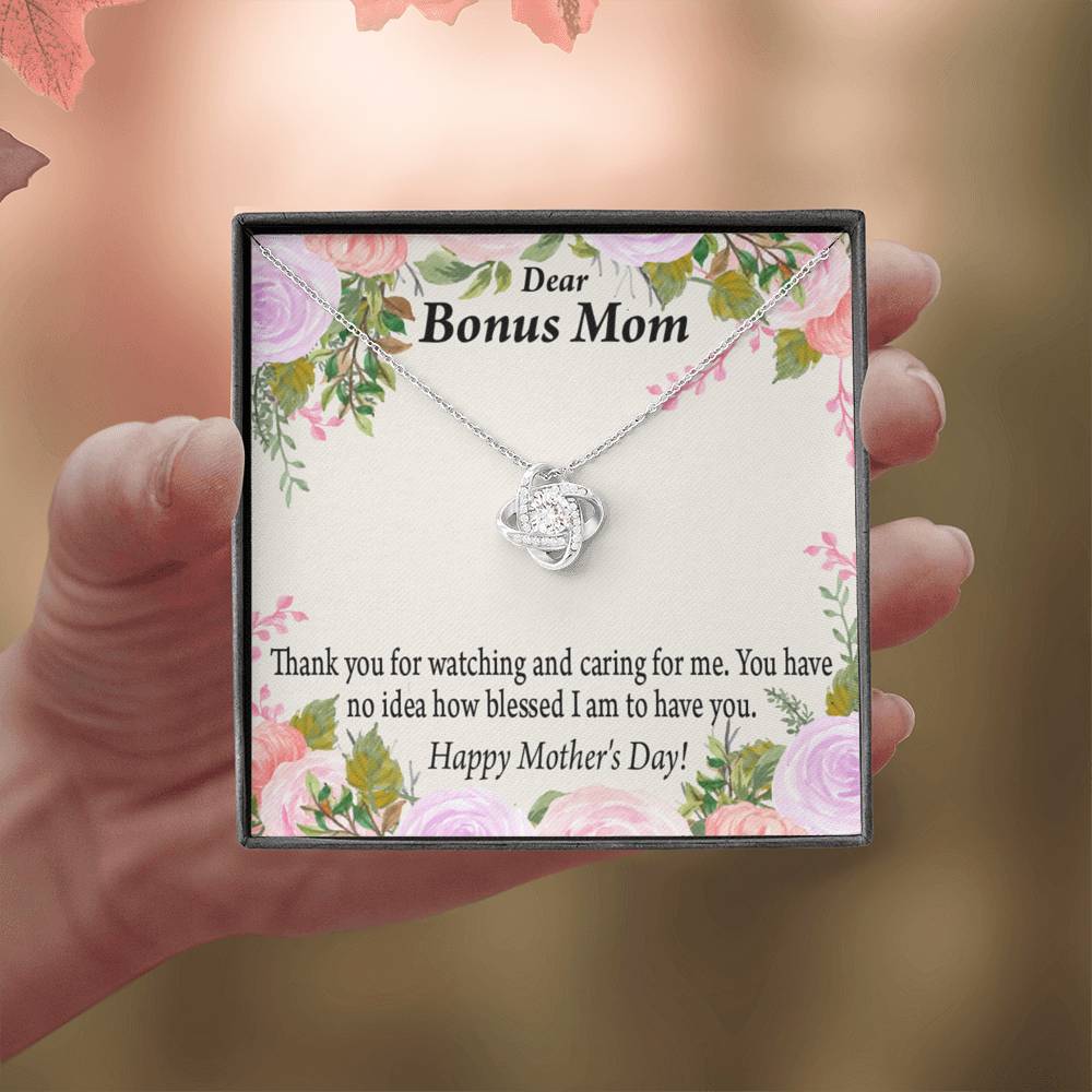 Bonus Mom Necklace Thank You For Watching And Caring Love Knot Pendant Pendant Message Card-Express Your Love Gifts