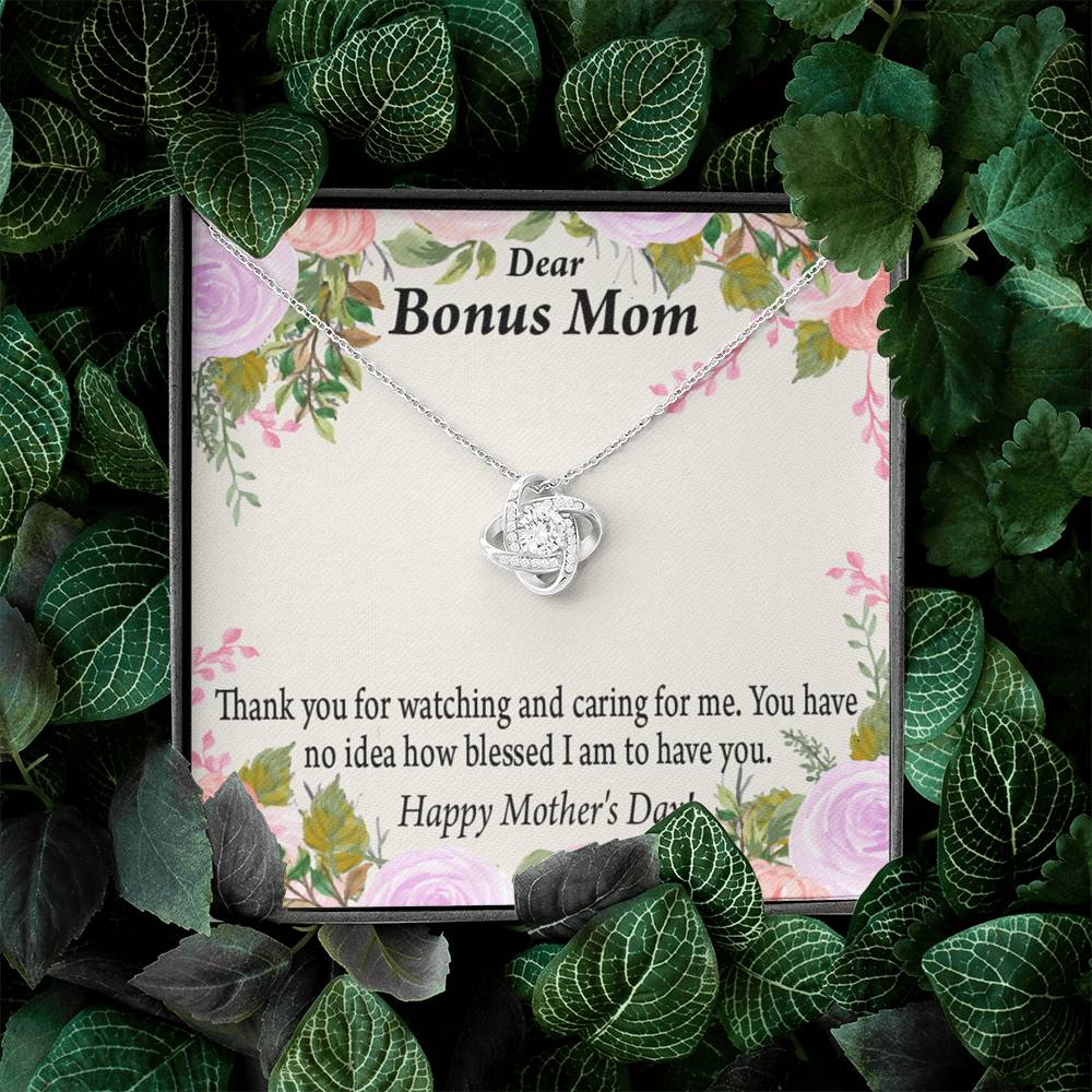 Bonus Mom Necklace Thank You For Watching And Caring Love Knot Pendant Pendant Message Card-Express Your Love Gifts