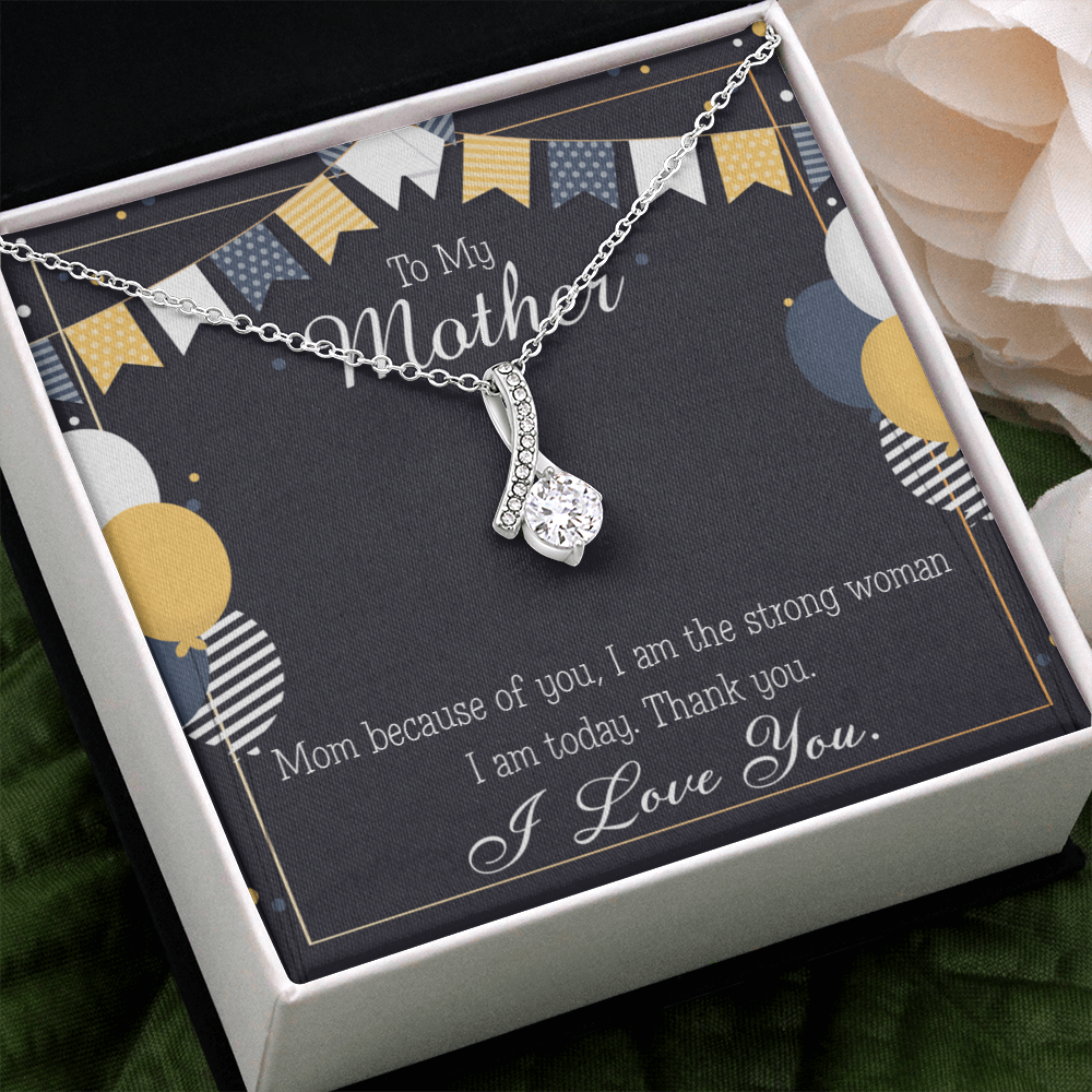 To My Mom Because of You Mom Eternity Ribbon Stone Necklace Message Card-Express Your Love Gifts