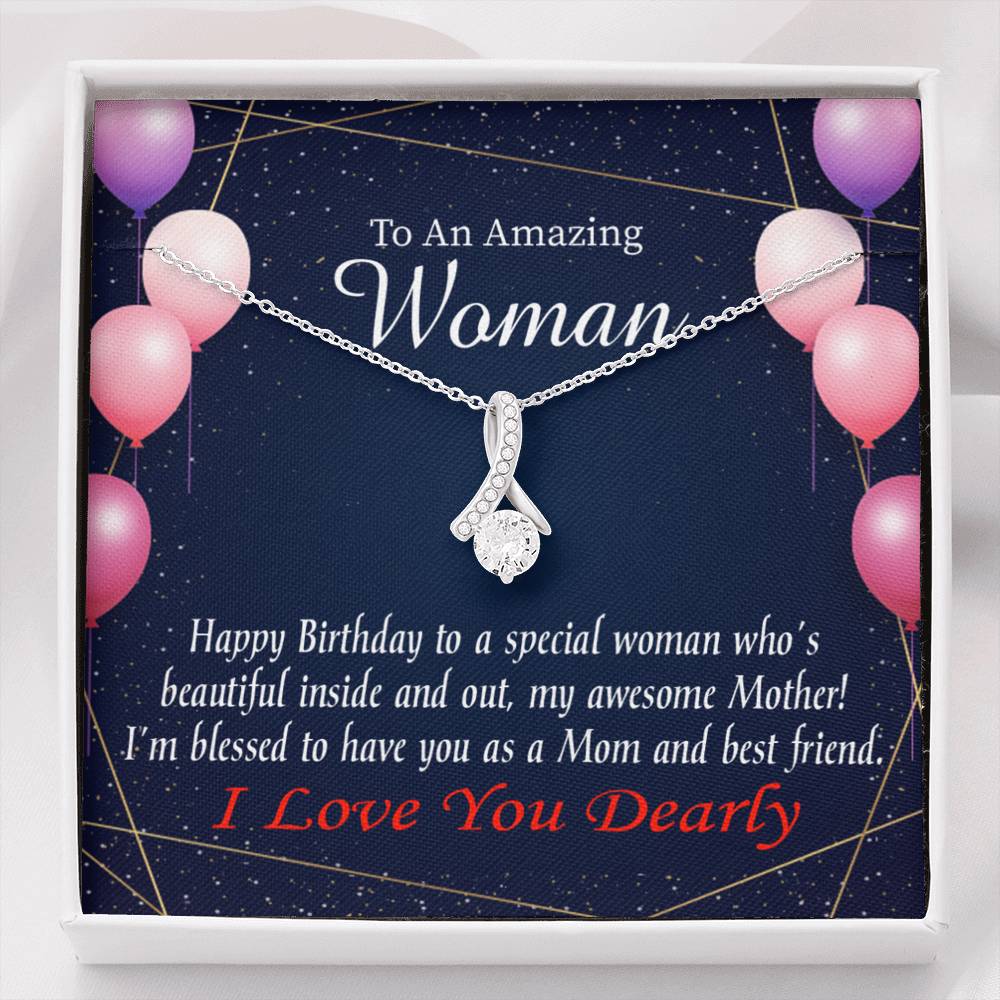 Mom Blessed With You Eternity Ribbon Stone Necklace W Birthday Message Card-Express Your Love Gifts