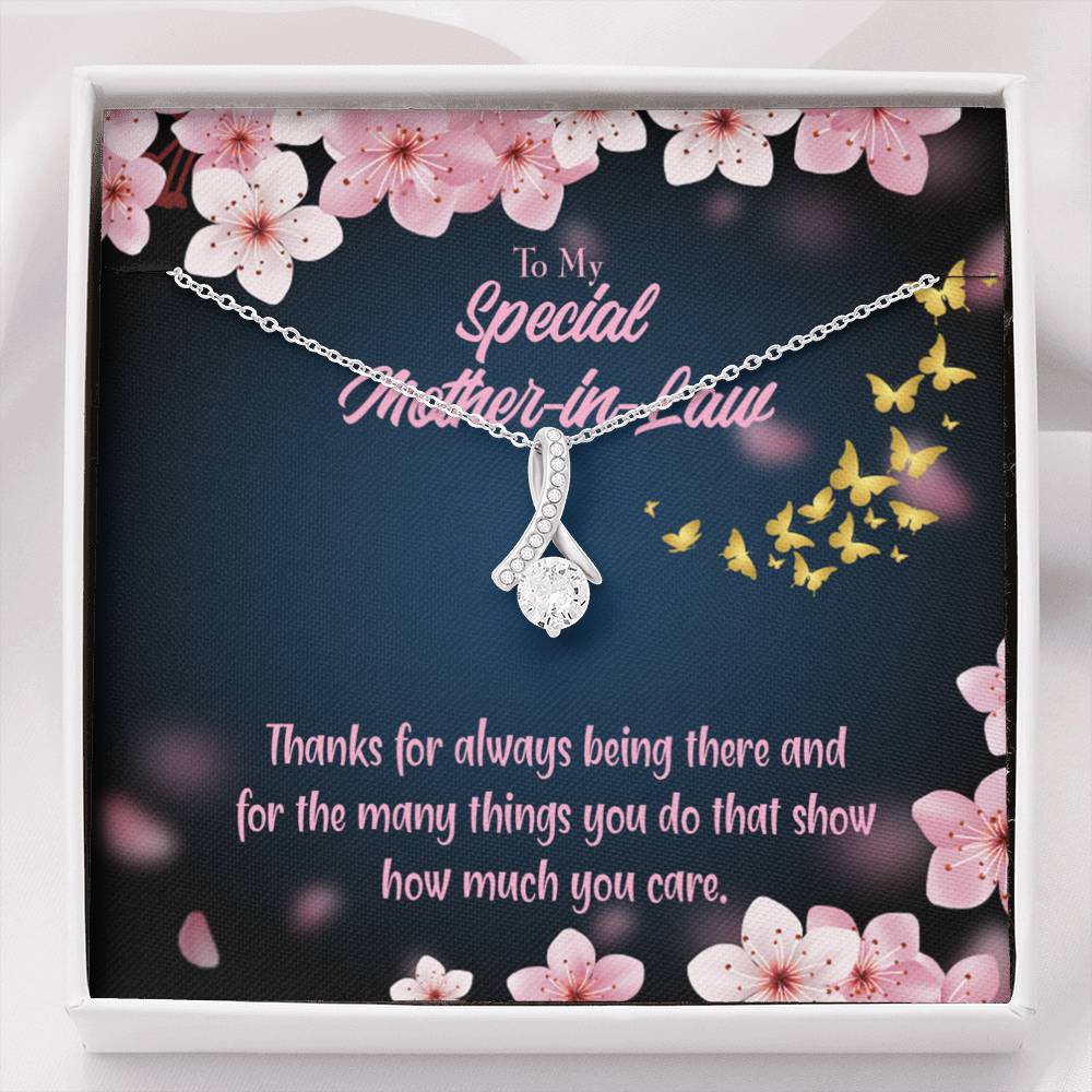 Mother-In-Law Necklace Special Mother-In-Law Thanks Always Eternity Ribbon Stone Pendant Keepsake Card-Express Your Love Gifts