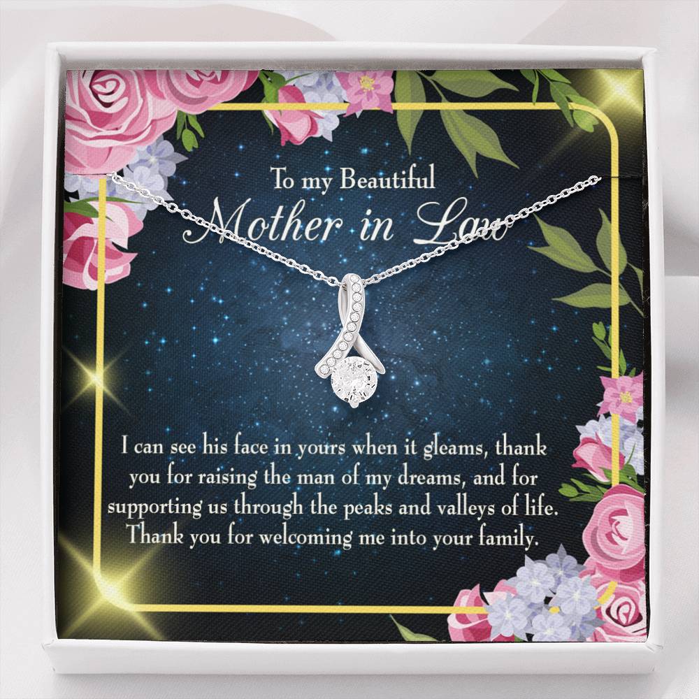 Mother-In-Law Necklace To My Beautiful Mother-In-Law Eternity Ribbon Stone Pendant-Express Your Love Gifts