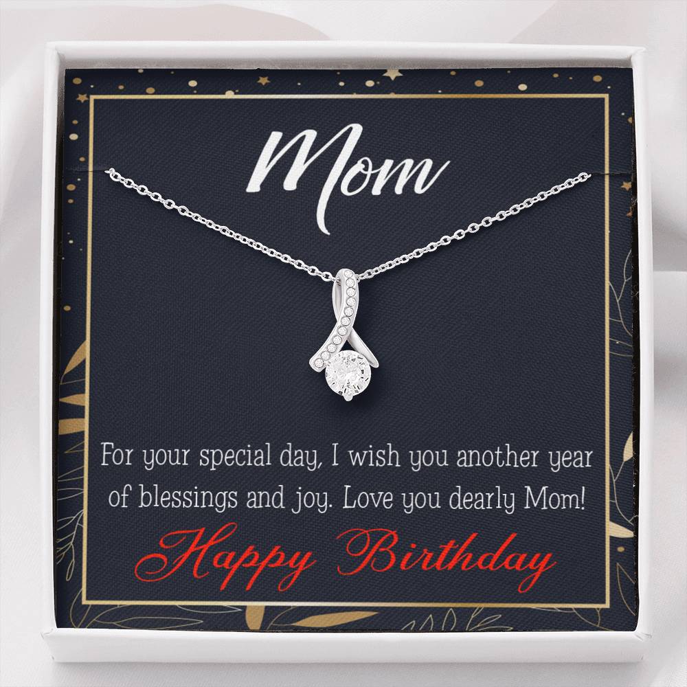 Happy Birthday Mom Blessings And Joy Eternity Ribbon Stone Necklace W Message Card-Express Your Love Gifts