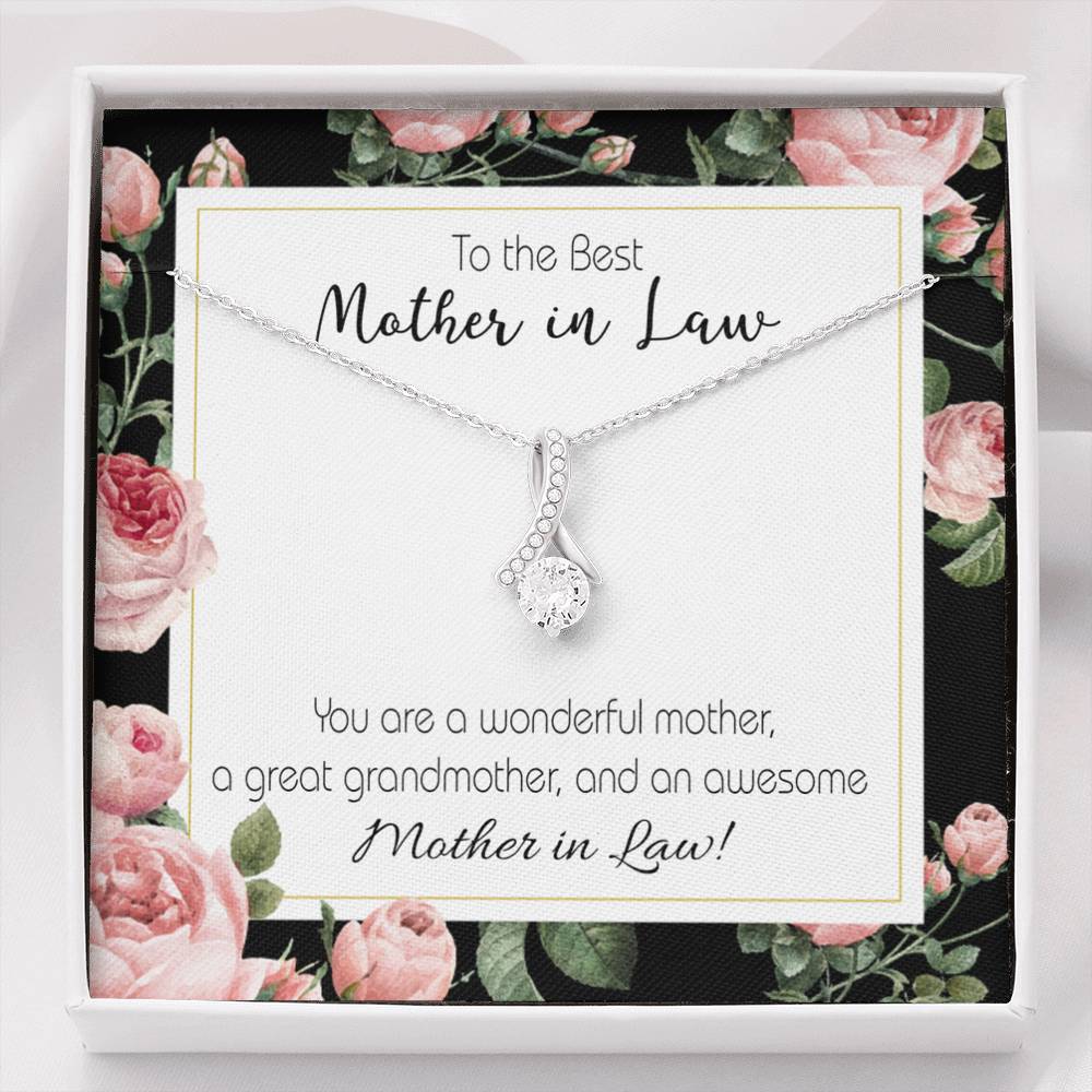 Mother-In-Law Necklace Awesome Mother-In-Law Eternity Ribbon Stone Pendant Keepsake Message Card-Express Your Love Gifts