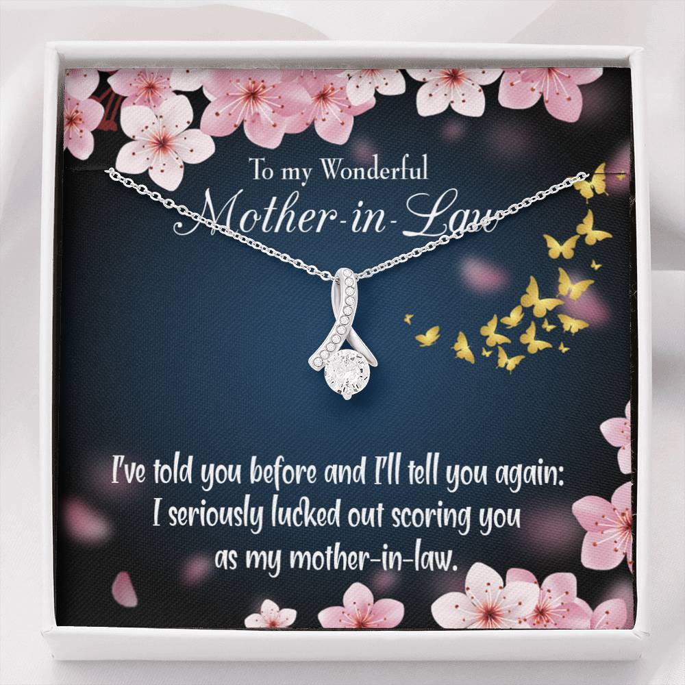 Mother-In-Law Necklace Seriously Lucky Eternity Ribbon Stone Pendant Keepsake Message Card-Express Your Love Gifts