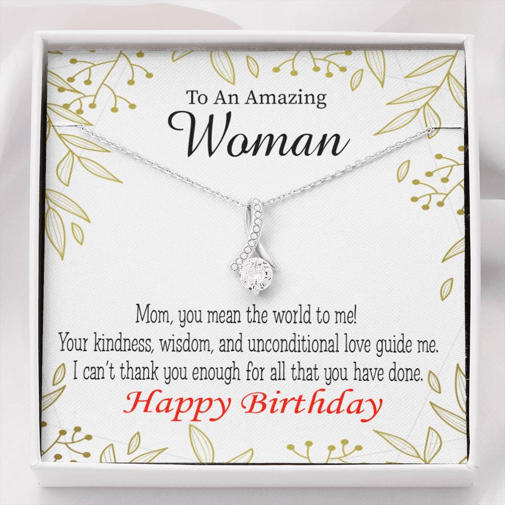 Mom Gift You Mean The World To Me Eternity Ribbon Stone Pendant 14K White Gold Stainless Steel 18-22" Mom Birthday Messages-Express Your Love Gifts