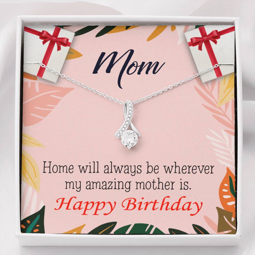 My Amazing Mom Eternity Ribbon Stone Necklace Message Birthday Card-Express Your Love Gifts