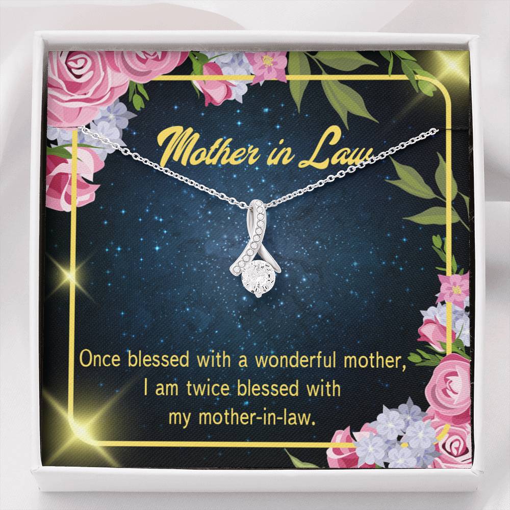 Mother-In-Law Necklace Twice Blessed Eternity Ribbon Stone Pendant Keepsake Message Card-Express Your Love Gifts